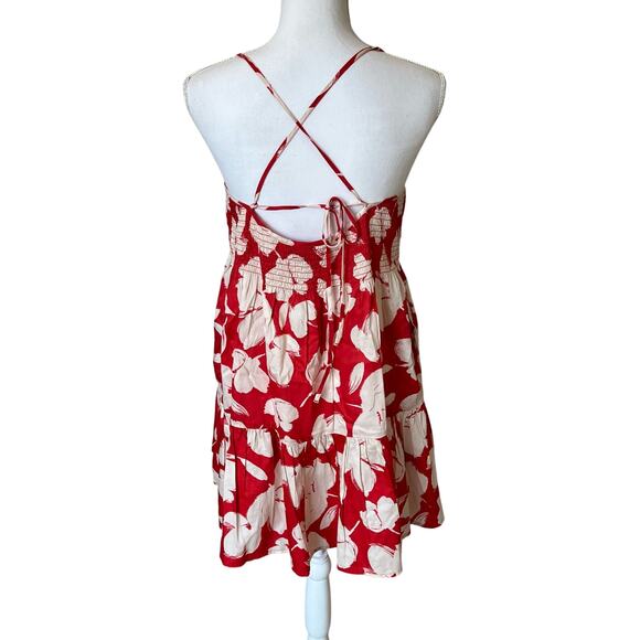 Gap Dress Sundress Size Medium Red Beige Cotton Smocked Tiered NWT - Picture 4 of 10